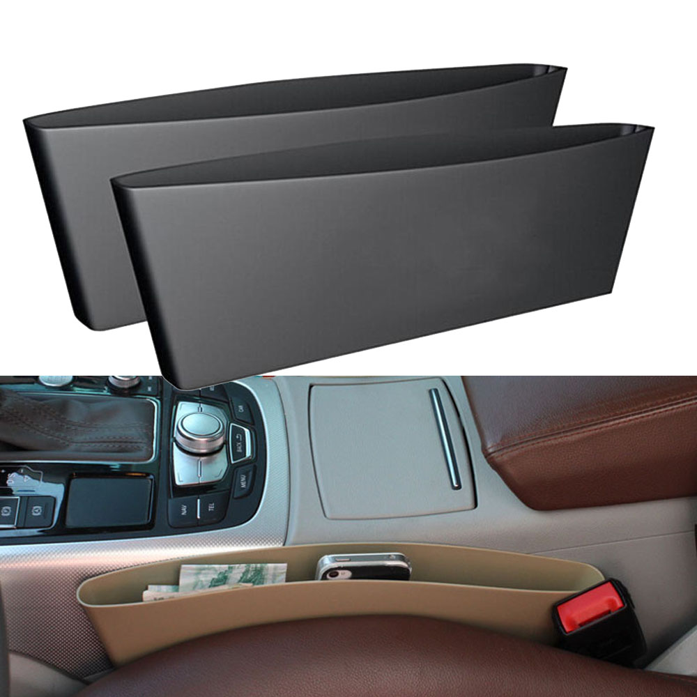 

1Pair Car Storage Organizer Box Auto Gap Slit Pocket Catcher Holder Catch Caddy Seat Seam Plastic Phone Storage Box Beige Black