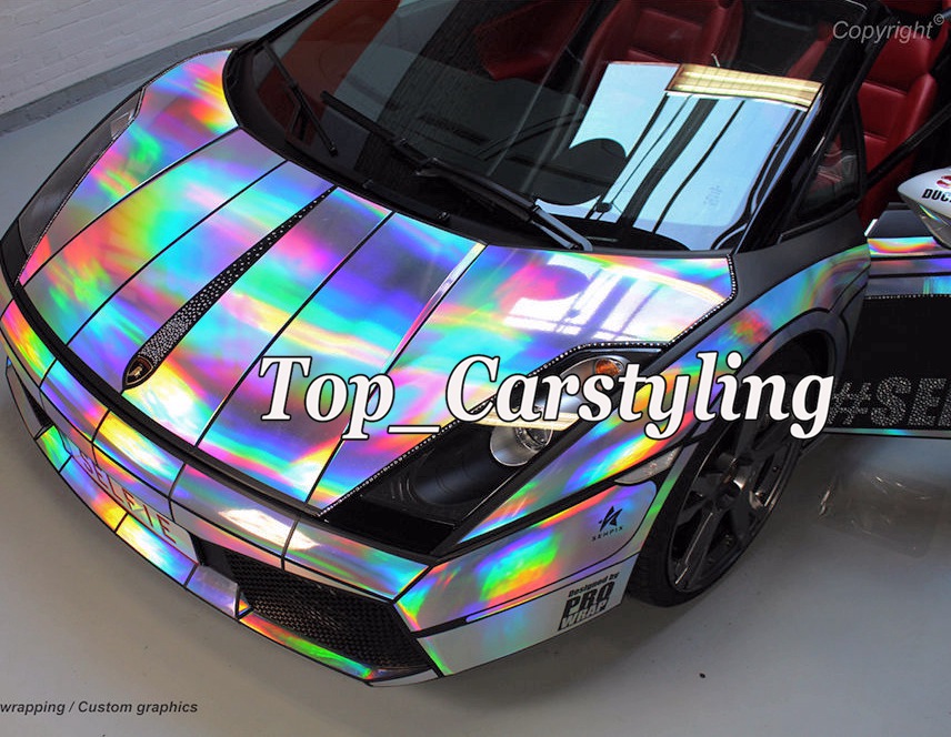 

Holographic Laser Chrome Silver Iridescent Vinyl Wrap Car Film Air Bubble Free graphics wrapping foil Size 1.52x20m roll 5x67ft