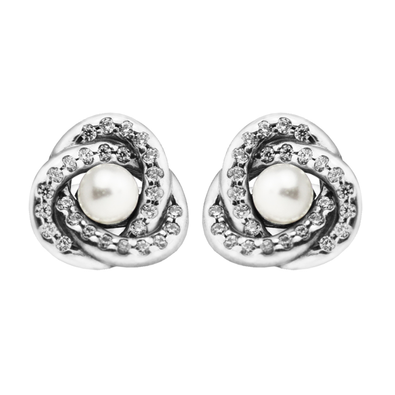 

Luminous Love Knots White Crystal Pearl Stud Earrings European Style Studs Fashion Jewelry wholesale Heart Earring