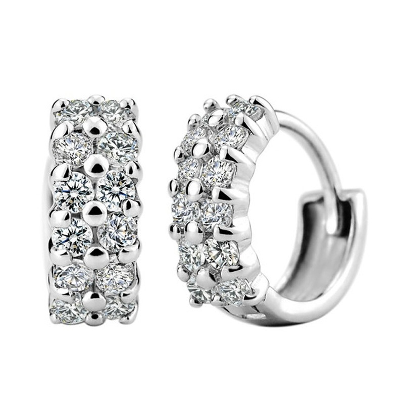 

Free shipping top wholesale 925 sterling woman silver flower earring jewelry double crystal line shinning earrings, Golden;silver