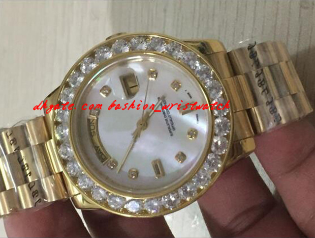 

Fashion Luxury Watches High Quality Men's 36mm 18K Gold White MOP Diamond Dial Bezel 2Y Automatic Mechanical Movement