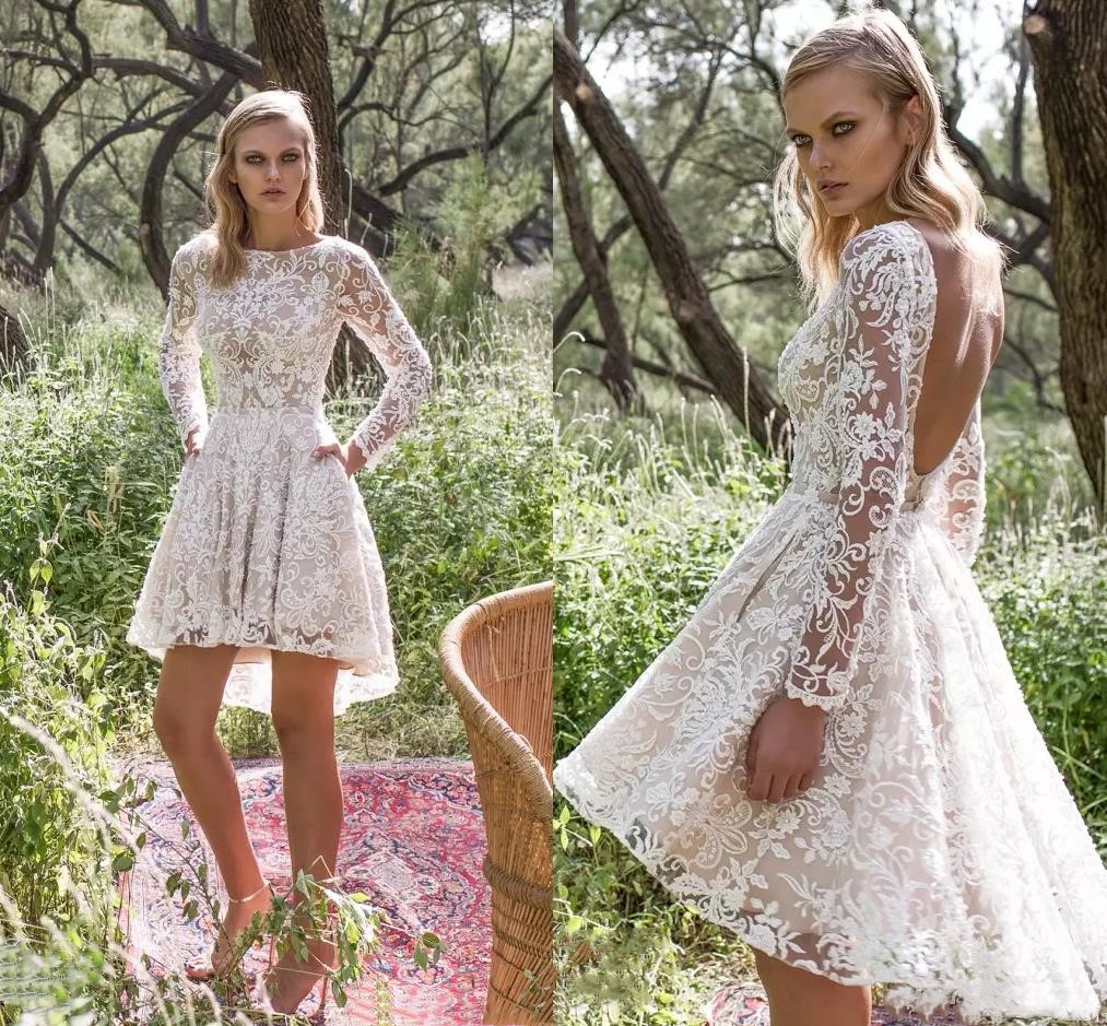 

White High Neckline Long Sleeves Sexy Backless Short / Mini Lace Party Dress Cocktail Gown Bridesmaid Dress, Light purple