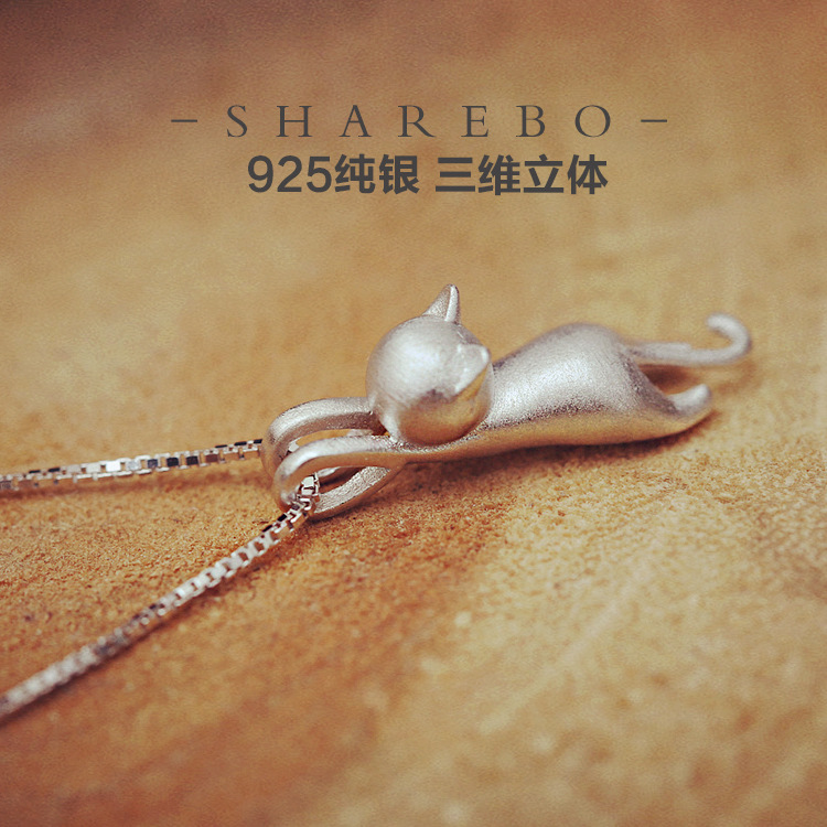 Genuine 925 Sterling Silver Necklaces Cats Pendants Necklaces Sterling Silver 925 Kitty Necklace Fine Jewelry Couple Valentine's Gift