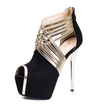 

factory price hot seller wedding shoe platform peep toes fashion sexy Bandage women dress, Black