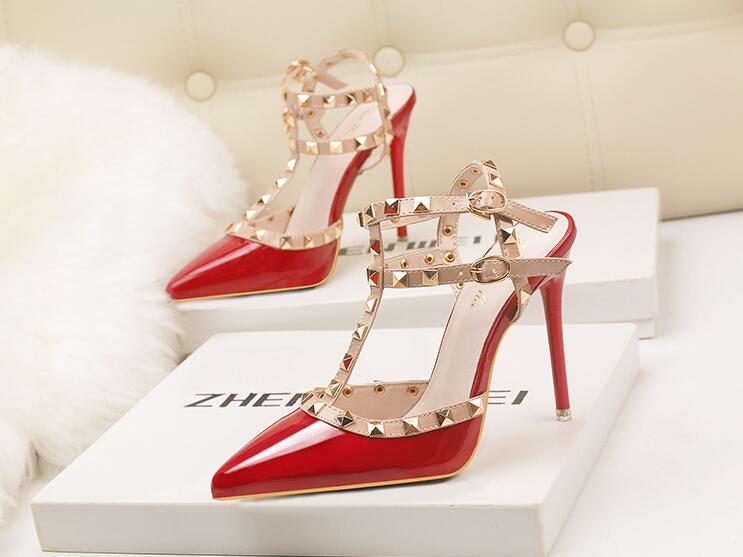 

Fashion New 10cm Bottom heels Shoes Office Lady Dress Pumps Red Leather Women Shoes Black Mature Women High Heels Zapatos Pumps