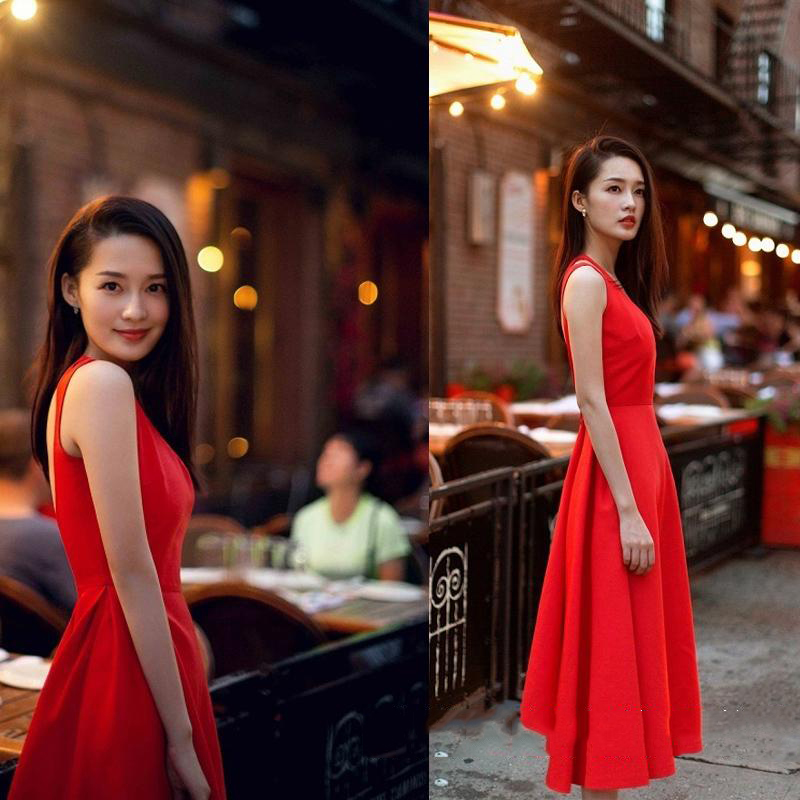 

Glamorous Backless Sleeveless Scoop Neckline Tea Length Red Evening Party Dresses Beach Party Maxi Dress Simple Prom Dress Free Shipping, Customer made