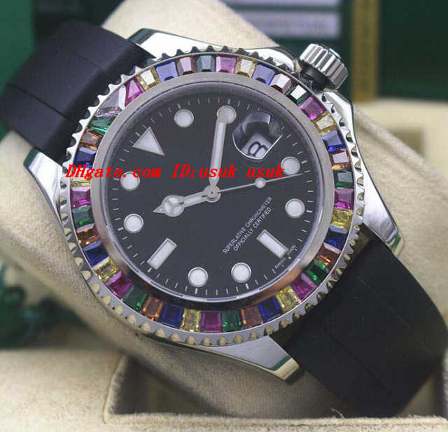 

Luxury Watches RAINBOW Diamond 18K White Gold 116695SATS New In Box Automatic Fashion Brand Men's Watch Wristwatch, Black