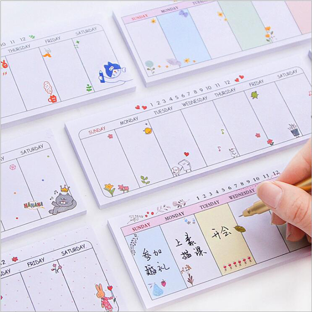 

Wholesale- Cartoon Cute Weekly Plan Self-Adhesive Memo Pads Office School Note Planner Supply Kawaii Daily Plan Sticky Notes Paper Memo Pad