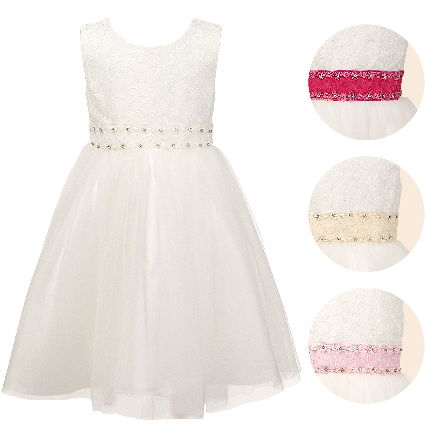 

Flower Girls Dresses Girls Diamante Belt Party Dress Children Wedding Bridesmaid Ball Gown Vestido Baby Girl Designer Clothes, Cream