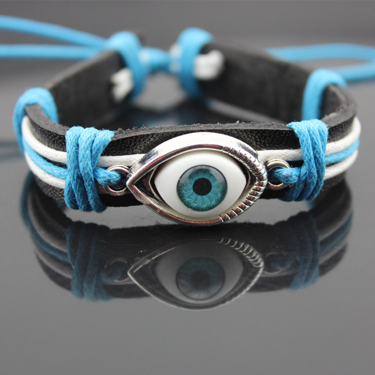 2017 Mode Unisexe En Cuir Armure Bracelets femmes Turquie Bleu mauvais œil Charme Bracelets Pour hommes PU En Cuir corde Chaîne DIY Bijoux