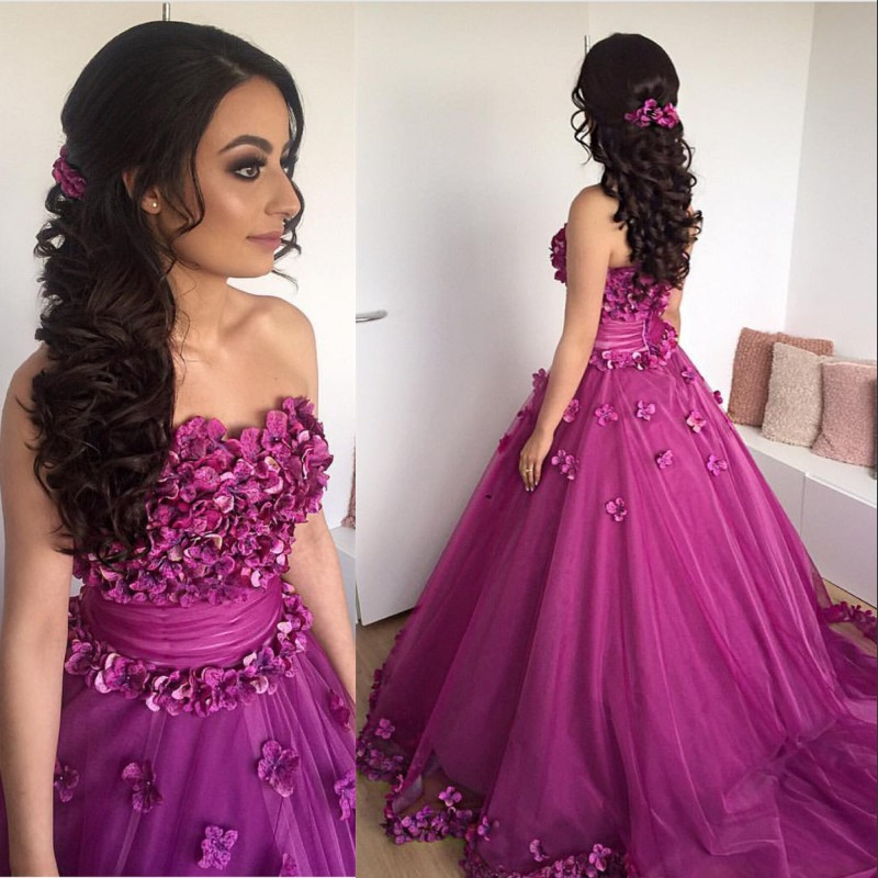 

3D Floral Applique Quinceanera Dress Glamorous Purple Fluffy Ball Gown Evening Dresses Formal Prom Dresses Pretty Flowers Tulle Party Dress, Sage