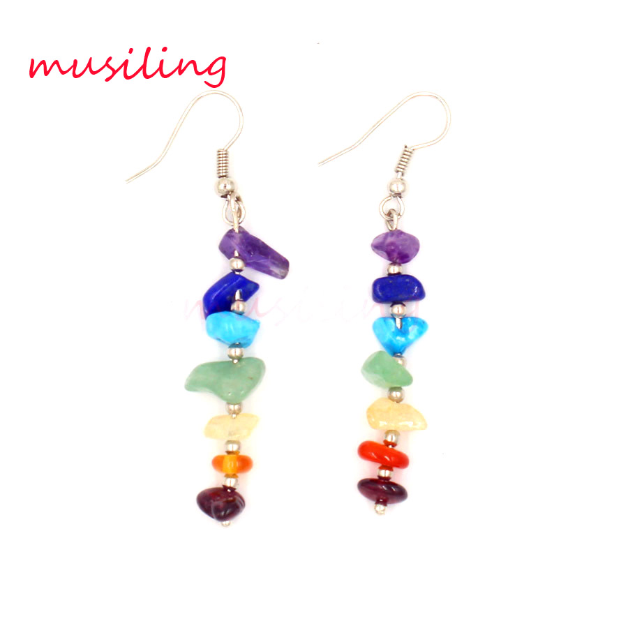 Boucles d'oreilles pendantes Chakra 7 couleurs, longues boucles d'oreilles goutte de noël, pierre précieuse, accessoires d'oreille pour femmes, b
