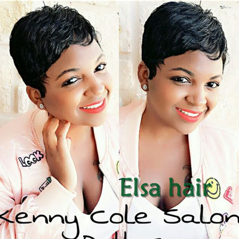 

Short Bob Straight Human Hair Capless Wigs For Black Women Machine made Brazilian pixie cut wig, 1b color
