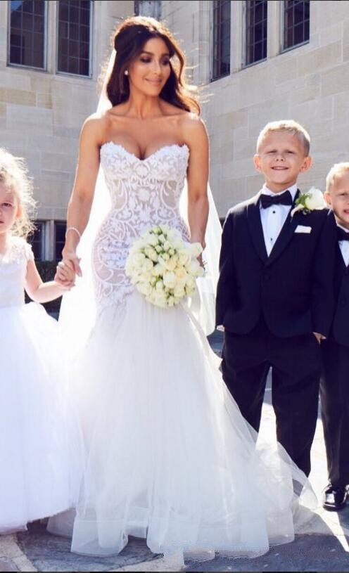 

2020 Sexy Arabic Plus Size Mermaid Wedding Dresses Sweetheart Beads Lace Applique Strapless Tulle Illusion Backless Court Train Bridal Gowns, White