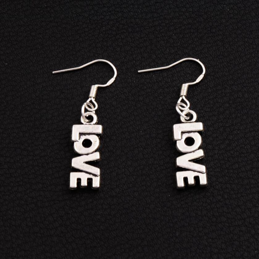 

LOVE Letter Earrings 925 Silver Fish Ear Hook 50pairs/lot Antique Silver Chandelier E921 7.8x38mm