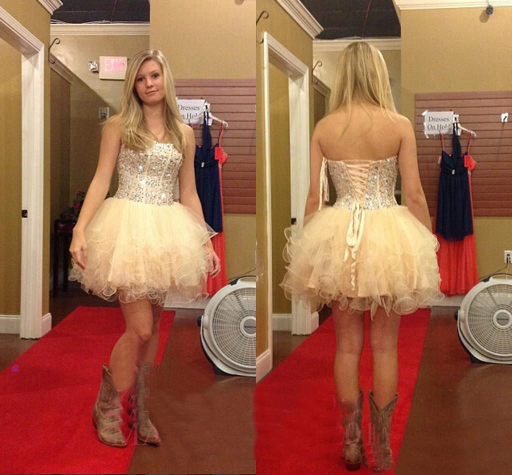 

Cute A Line Strapless Rhinestones Beaded Cocktail Dresses For Teens ruffles Organza Tiered dresses party evening Wear 2018 homecoming Gowns, Black