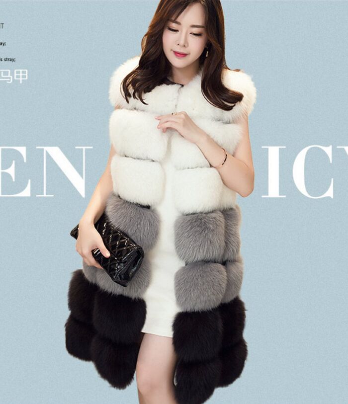 

Winter Coat Women Faux Fox Fur Vest Brand Women Autumn Winter Long Fur Vests Fashion Luxury Women's Jacket, Green