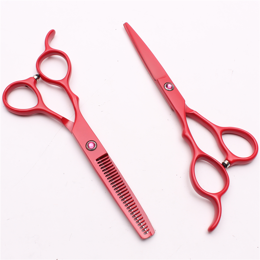 

5.5" 16cm Japan 440C Left Hand Scissors Customized Logo Red Professional Human Hair Scissors Barber"s Hairdressing Salon Styling Tools C8001