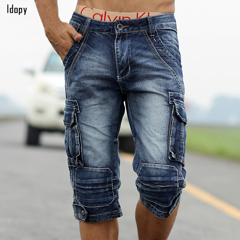 

Wholesale-Summer Mens Retro Cargo Denim Shorts Vintage Acid Washed Faded Multi-Pockets Style Biker Short Jeans For Men, Blue3