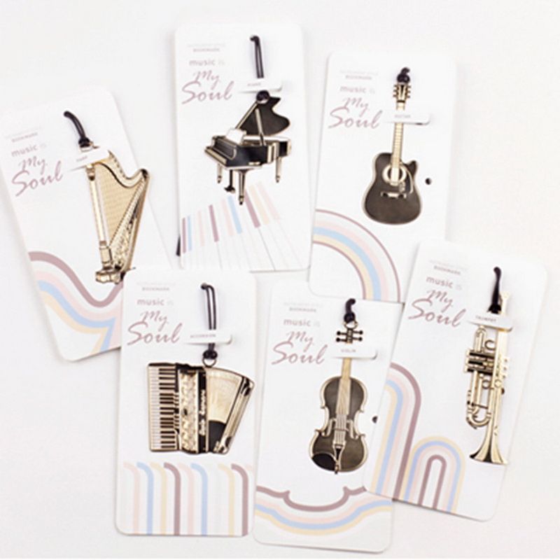 

Wedding Favor Metal Musical Instruments Bookmark Gold Plated Lanyard Accordion Harp Trumpet Piano Violin Guitar Bookmarks