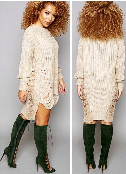 plus size ripped sweater dress