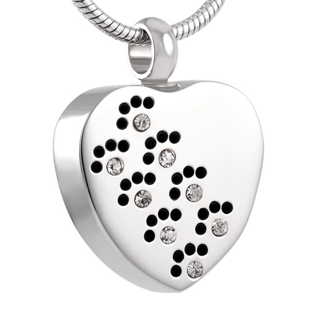 

IJD8383 316L Stainless Steel Cremation Jewelry Dog Paw Print Warm Heart Pet Memorial Urn Necklace Ashes Pendant
