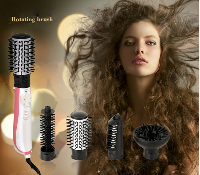 Wholesale- 2016 Electric Automatic Rotating Multifunctional Hair Dryer Wet Brush Curly Beauty Set 4 in1 EU Plug Styling Tool