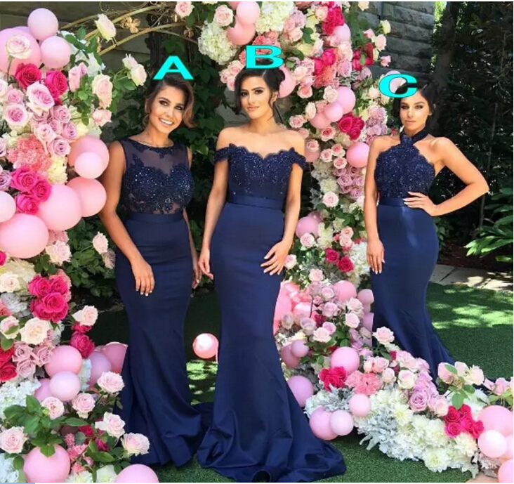 2019 nouvelle arrivée bleu marine bleue demoiselle d'honneur robe de demoiselle de demoiselle sirène dentelle satin convertible dressité de fête
