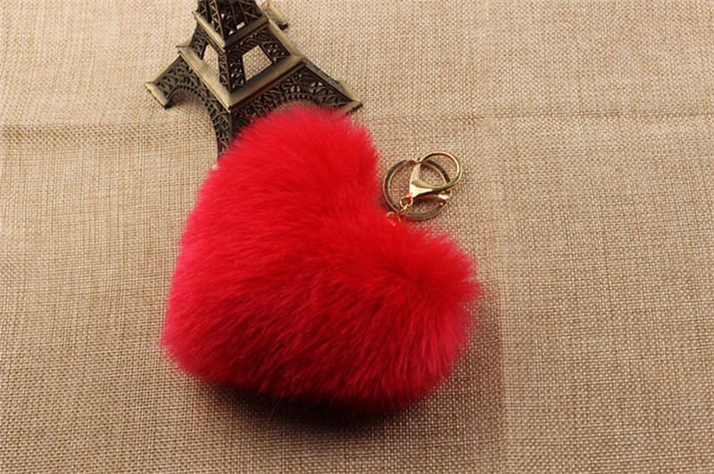 

New Fashion Faux Rex Rabbit Fur Pom Pom Heart Key Chain Woman Bag Charms Man Trinket Car Keychain Women Key Ring Jewelry Keyring