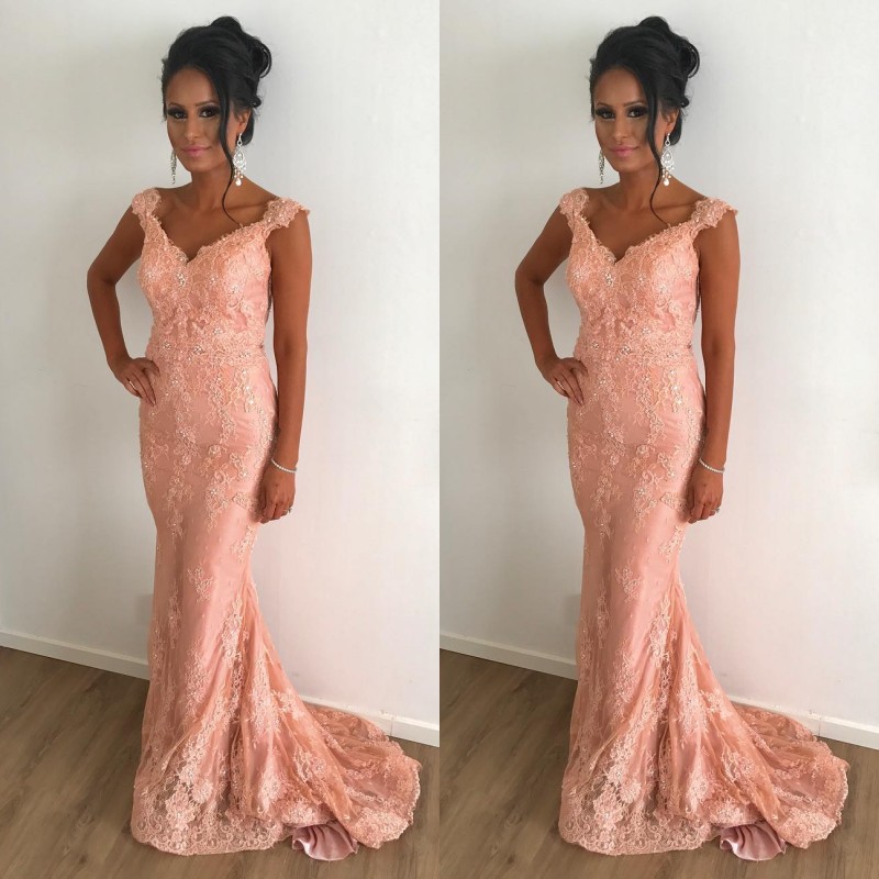 

V Neck Mermaid Prom Dresses Sleeveless Beads Lace Applique Zipper Back Evening Party Dresses New Elegant Tulle Sweep Train Evening Dress, Royal blue