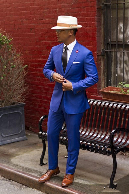 

Wholesale- Classic Royal Blue Groom Tuxedos Cheap Slim Fit Notched Lapel 2016 Vintage Wedding Prom Men Suit ( jacket+Pants+tie