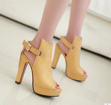 

hot seller Office lady rude heel peep dress shoes chunky Chains platform black middle heel