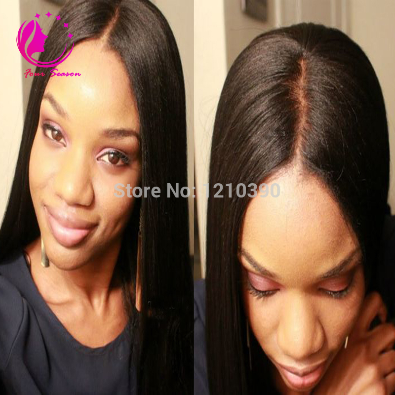 

4x4 Silk Base Glueless Full Lace Wigs Light Yaki Unprocessed Brazilian Virgin Hair Full Lace Human Hair Wigs Yaki Straight For Black Women, Natural color