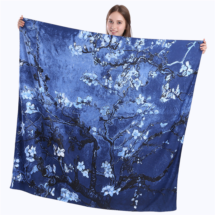 

New Twill Silk Scarf Women Life Tree Printing Square Scarves Fashion Wrap Female Foulard Large Hijab Shawl Neckerchief 130*130CM