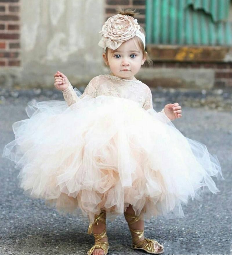 

Baby Infant Toddler Pageant Clothes flower girl dress, long sleeve lace tutu dress, ivory and champagne flower girl dress wedding dresses, Hunter