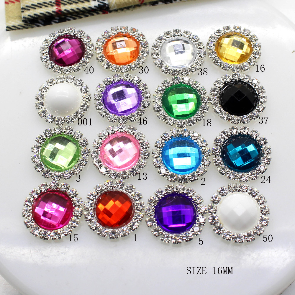 

100pcs/lot 16mm Round Silver Metal Rhinestone Button With Acrylic Center Wedding Hair Embellishments DIY Accessory Decor