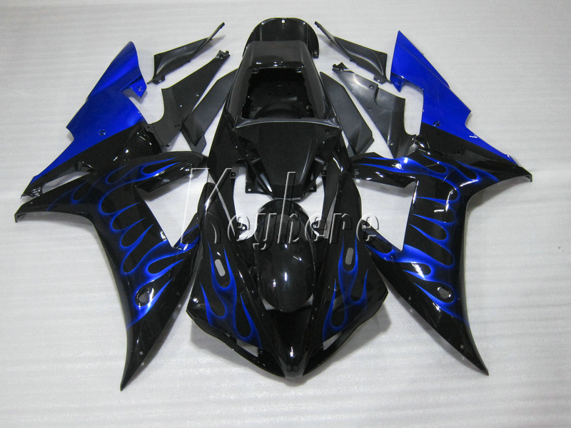 

Top selling plastic fairing kit for Yamaha YZF R1 02 03 blue flames black fairings set YZF R1 2002 2003 OI52, Same as picture