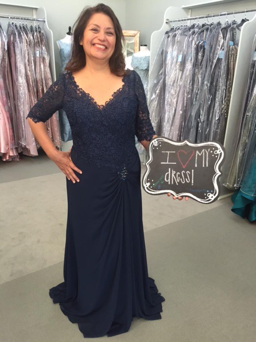 

V Neck Lace Half Sleeve Mother's Dresses Navy Blue Chiffon A-Line Elegant Mother of the Bride Dress Gowns Long Evening Party Dress