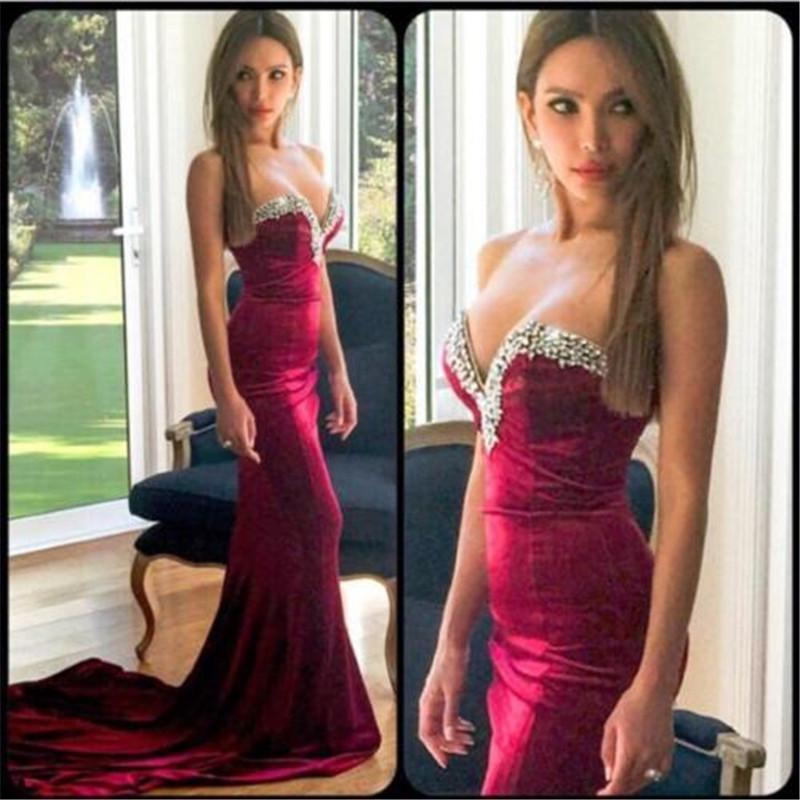 

Unique Mermaid Prom Dresses Beaded Neck Sweetheart Fishtail Long Trains Formal Party Evening Gowns Summer holiday Velvet Dress For Weddings, Chocolate