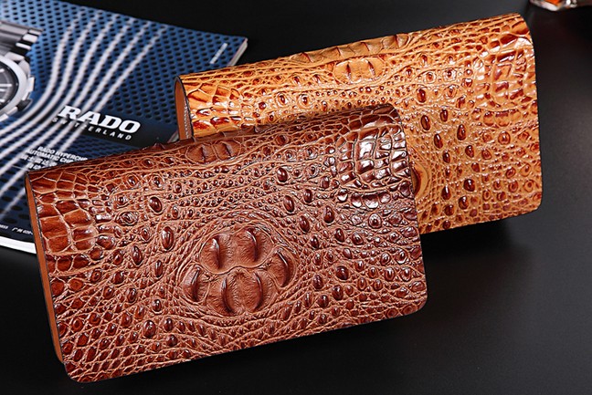 

Men clutch bags genuine crocodile leather men Long purses double zipper cow leather inner big volume 23*13*4.5cm buisness casual bags, Black