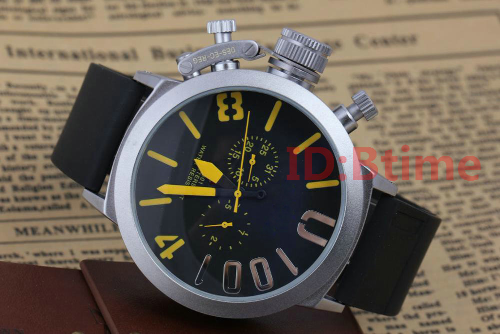 

Yellow Mens watch Sports 50mm Big Silver Black Rubber Classic Round Automatic Movement Mechanical Left Hook Hand Watches Wristwatches