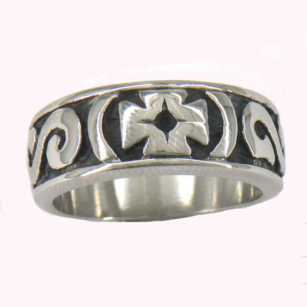 

FANSSTEEL STAINLESS STEEL punk vintage mens or womens JEWELRY TRIBAL FLOWER CROSS BAND RING GIFT FOR BROTHERS SISTERS 11W09