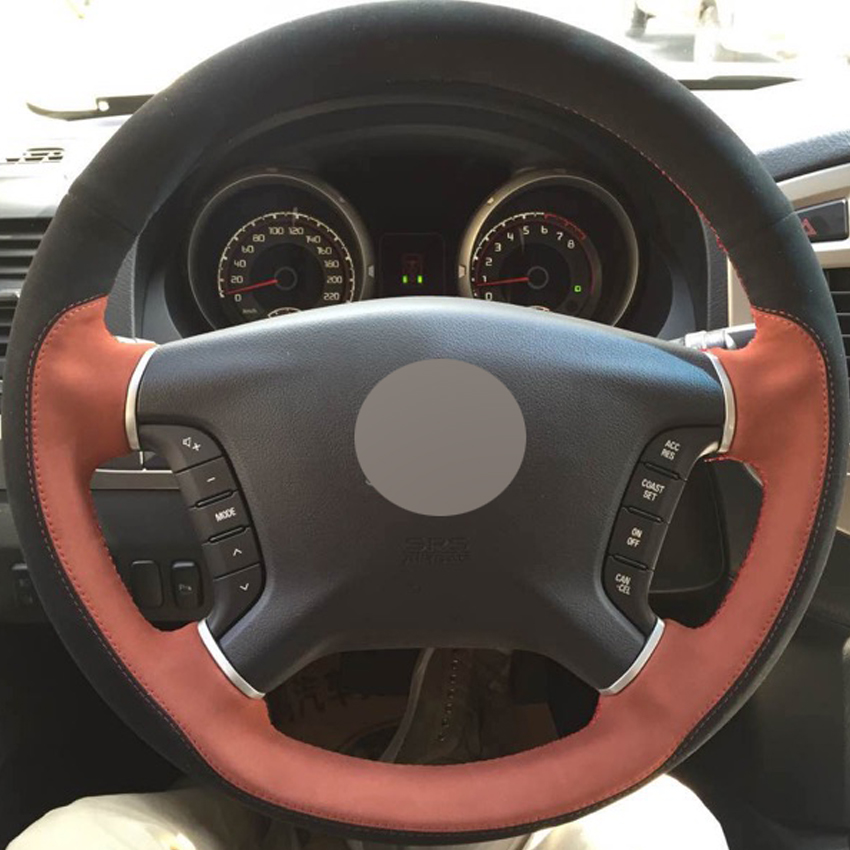 Black Brown Suede Hand-stitched Car Steering Wheel Cover for Mitsubishi Pajero 2007-2014 Galant 2008-2012-image-403488364