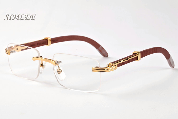

2017 wood sunglasses for men luxury sunglasses half frame square a variety of color lenses rimless gold silver mental frames with case