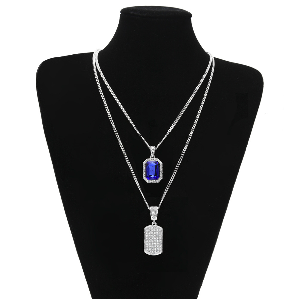 Arrival New Micro Rhinestone Red Ruby Dog Tag Pendant Chain Necklace Set High Quality Iced Out Hip Hop Jewelry D260624