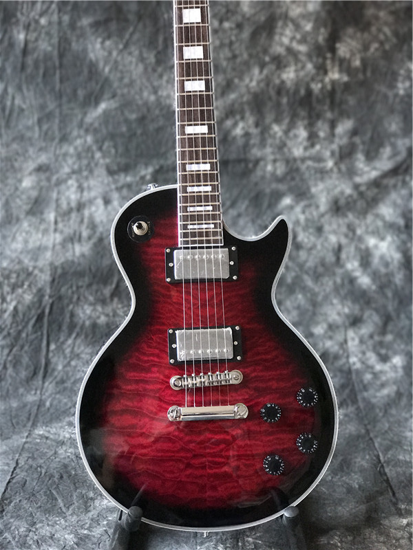 NOUVELLE arrivée guitare électrique personnalisée avec matériel CHROME, plateau en érable matelassé Vintage rouge éclaté, vente chaude de guitare