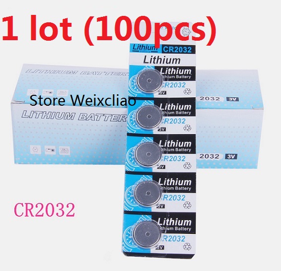

100pcs 1 lot CR2032 3V lithium li ion button cell battery CR 2032 3 Volt li-ion coin batteries card Free Shipping