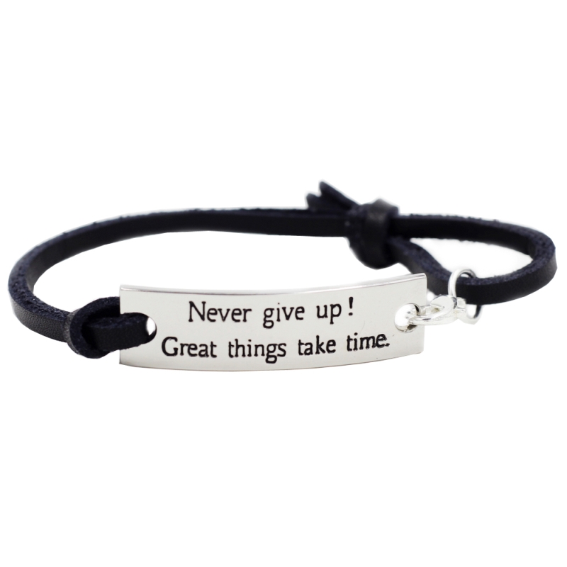 

Eosmer Adjustable Leather Inspirational Gifts For Students Girls Women Men Encouragement Bracelet Saying Never Give Up Great Things Take Tim