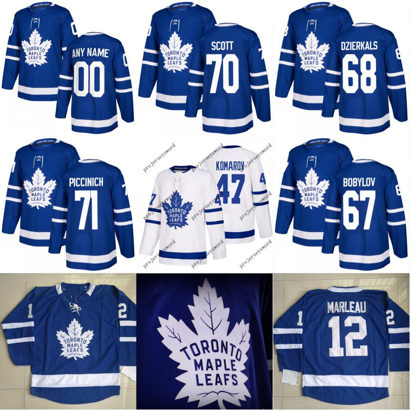 

Toronto Maple Leafs Jersey 67 Vladimir Bobylov 68 Martins Dzierkals 70 Ian Scott 71 J.J. Piccinich Custom Hockey Jerseys White Blue, Custom blue any name any number