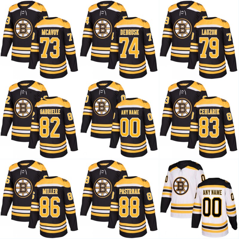 

2017-18 Men' 88 David Pastrnak 82 Jesse Gabrielle 73 Charlie McAvoy 86 Kevan Miller 74 Jake DeBrusk Boston Bruins Custom Hockey Jerseys, Custom any name any number